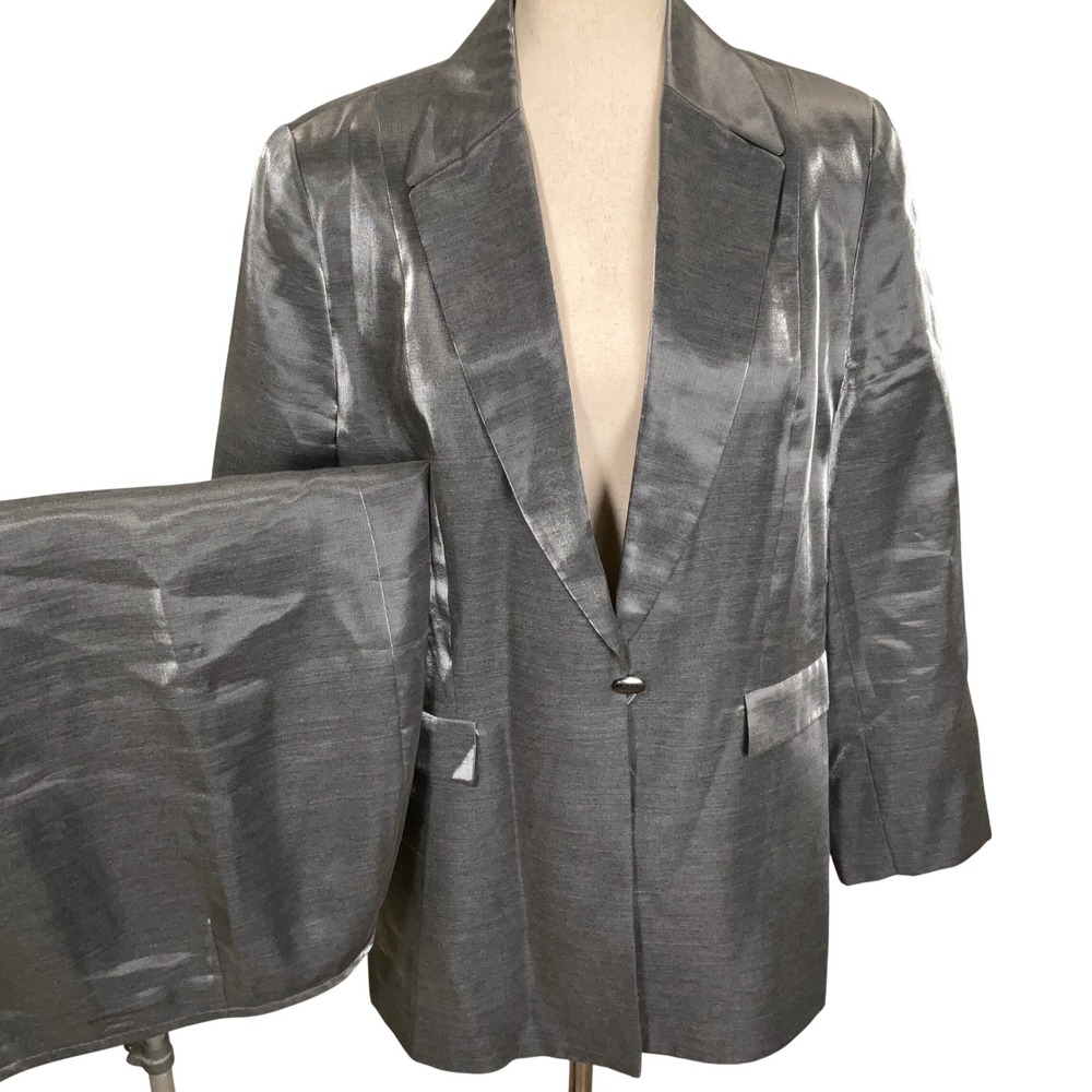 Kasper ASL Skirt Suit Women 12 Graphite Metallic